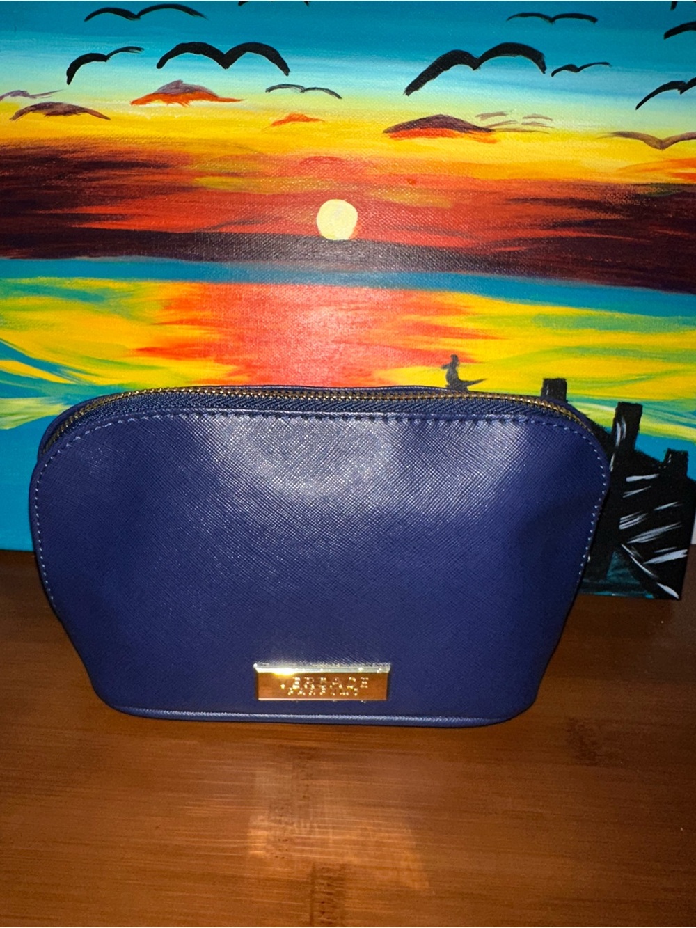 Versace Parfums Navy Blue Cosmetic Pouch with Gold Plate